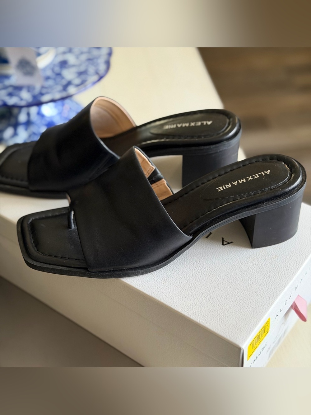 Alex Marie Black Square-Toe Block Heel Slide Mules
